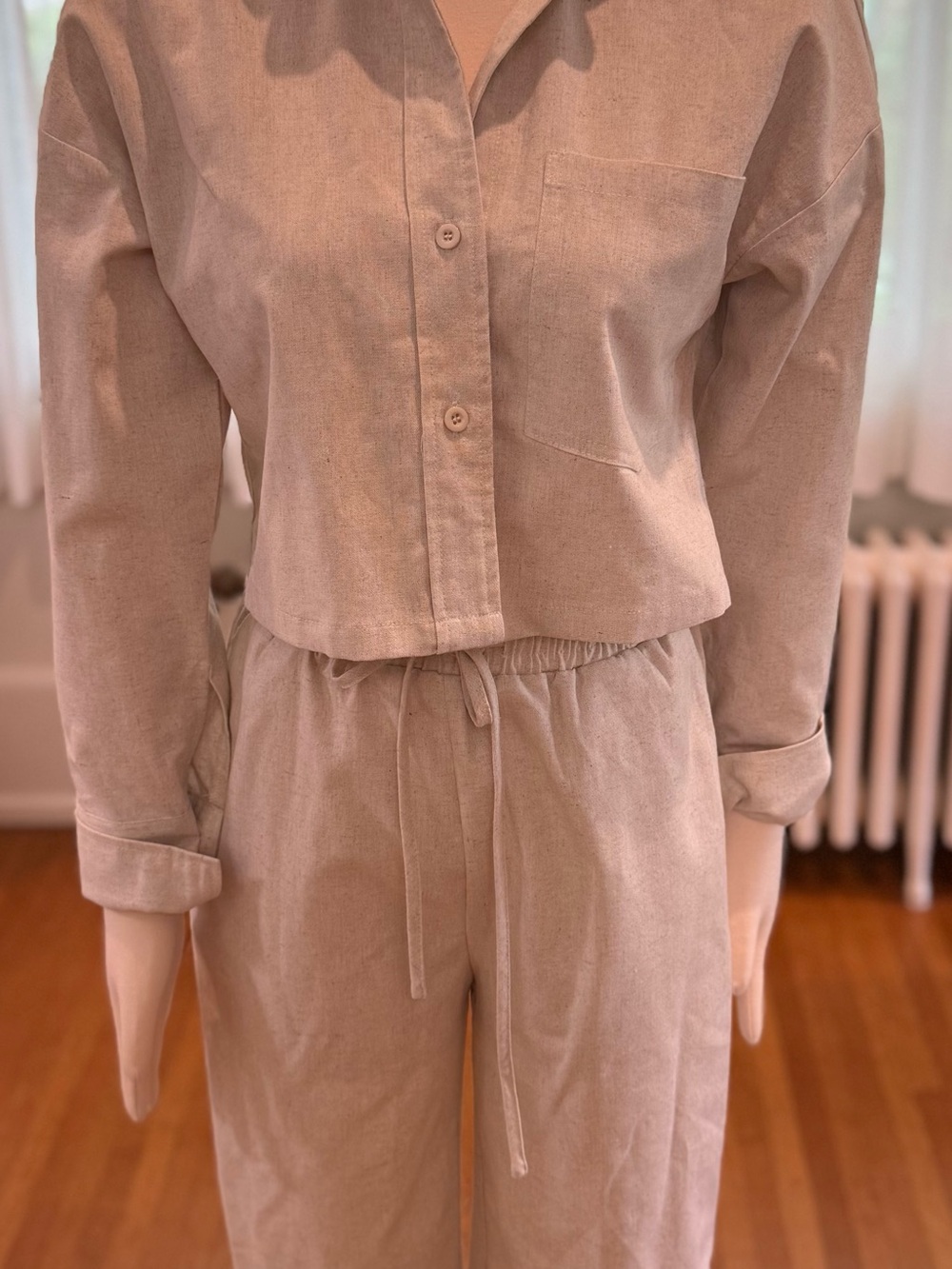 Commense Beige Crop Shirt & Drawstring Joggers Set
